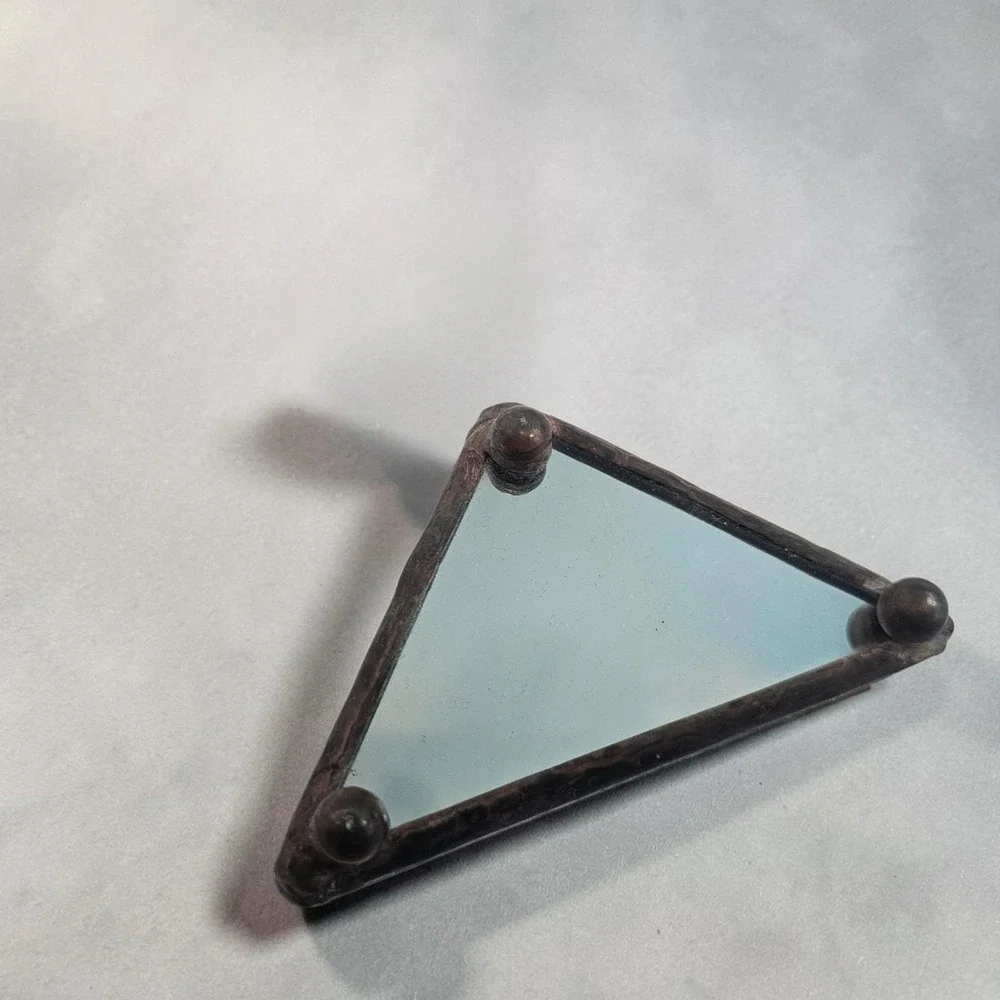 Vintage Etched Clear Beveled Leaded Glass Jewelry Triangle Art Deco Box Trinket